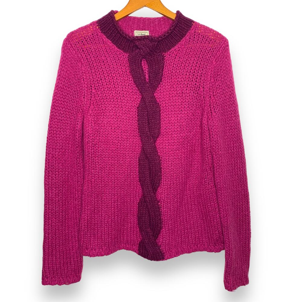 LL Bean women's purple chunky knit mock neck mohair wool blend sweater Small